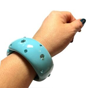 Vintage Womens Chunky Bangle Clamper Bracelet 60s Embedded Rhinestones  Jewelry